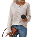 Damenbekleidung Herbst Gestreiftes Waffelstrick-Oberteil T-Shirt Damen