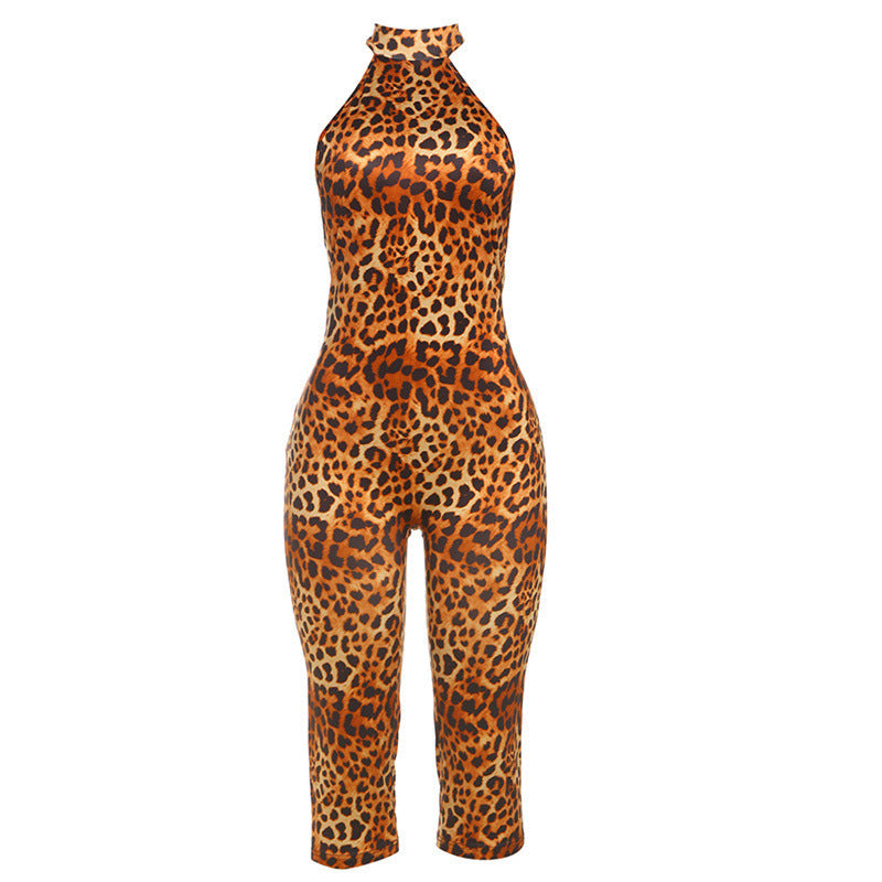 Combinaison moulante léopard sexy d'été sans dos à lacets pour femme