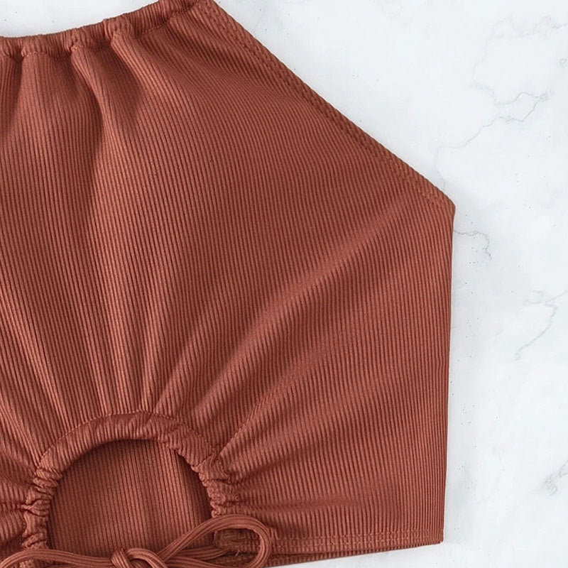 Maillot de bain fendu une pièce de couleur unie pour femmes avec short de sport et bikini de plage