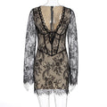 Vêtements pour femmes automne sexy dame adulte robe moulante à manches longues avec décolleté plongeant en V profond et dentelle