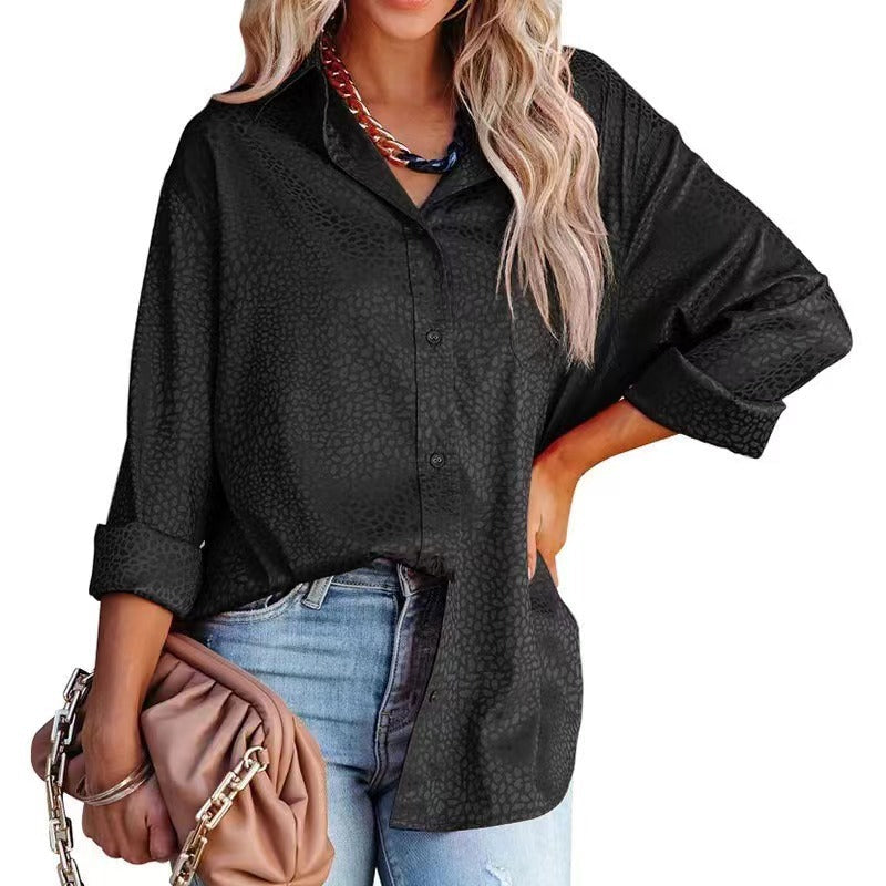 Chemisier Femme Confort Automne Satin Motif Gravier Manches Longues Coupe Ample