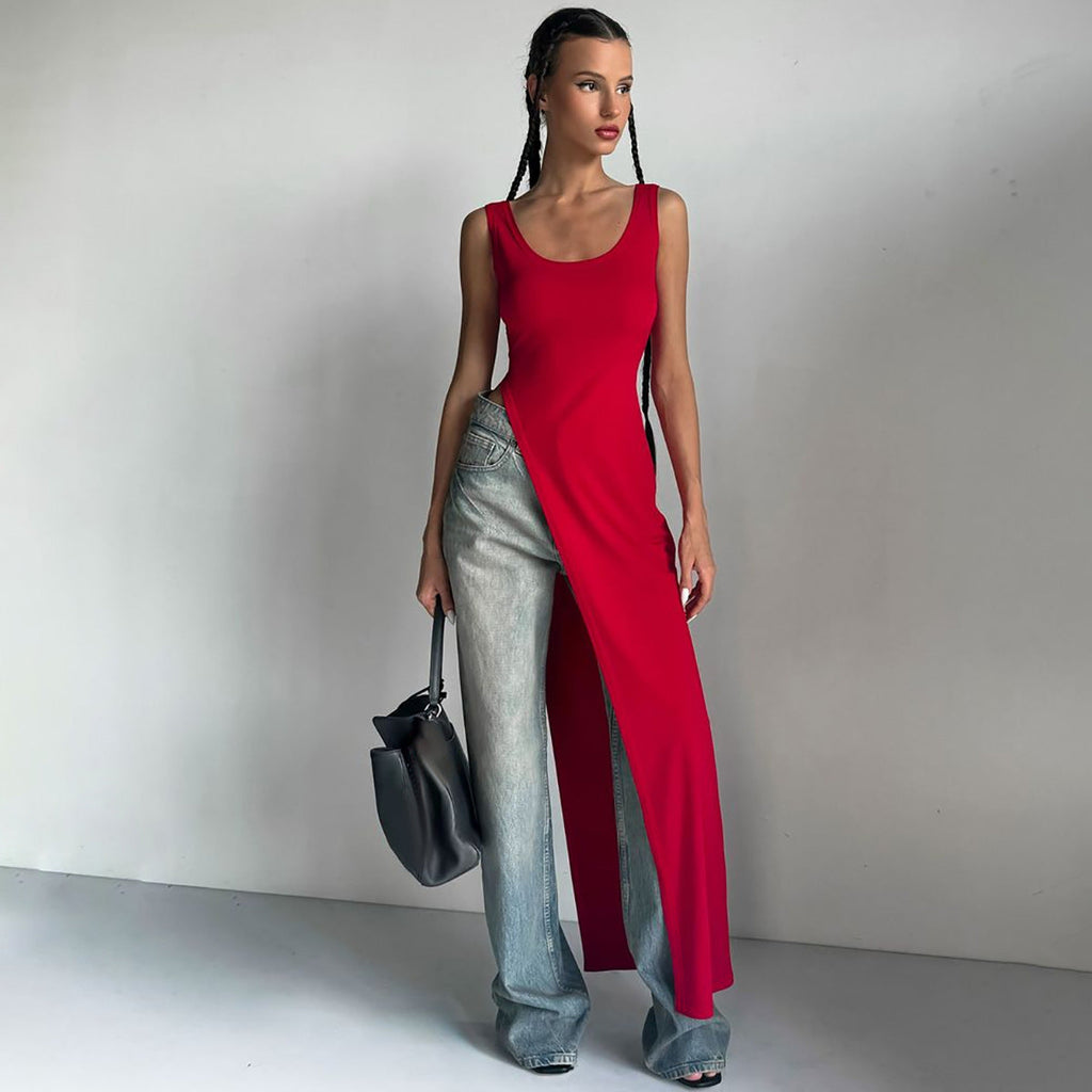 Vêtements Féminins Robe Été Street Shooting Personnalité Coupe Cintrée Bretelles Fendues
