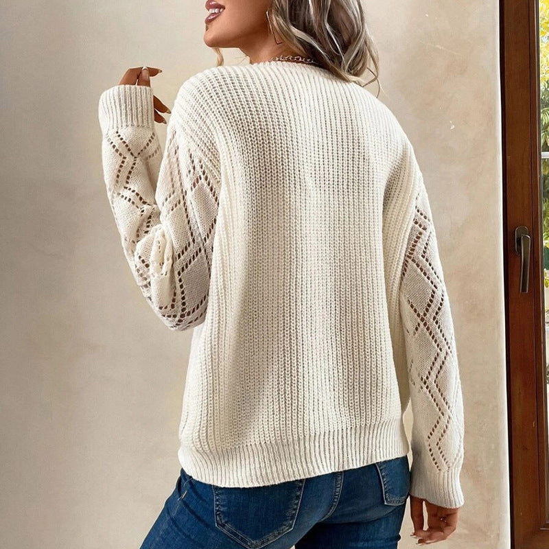 Frühling Herbst V-Ausschnitt Pullover Locker Freizeit Strickpullover Damenstrickmode