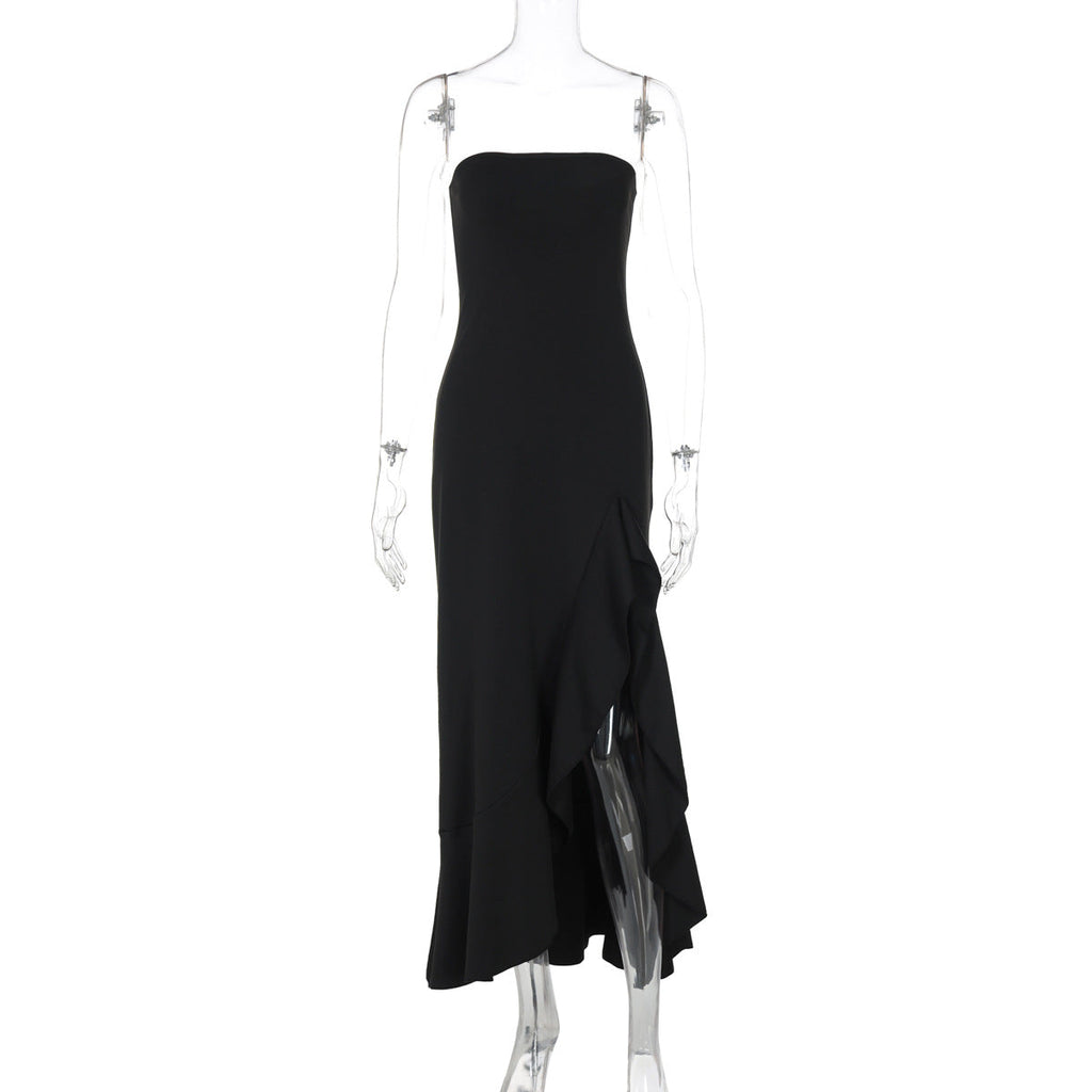 Women Clothing Summer Solid Color Sexy Split Maxi Dress Tube Top Dress Women