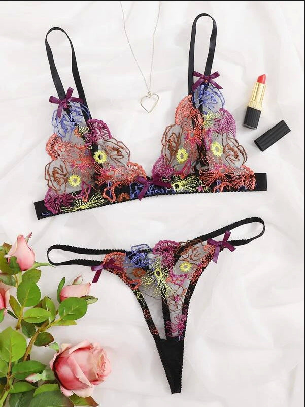Sexy Dessous Sexy Spitze Transparenter Drei-Punkt-Bikini-Set