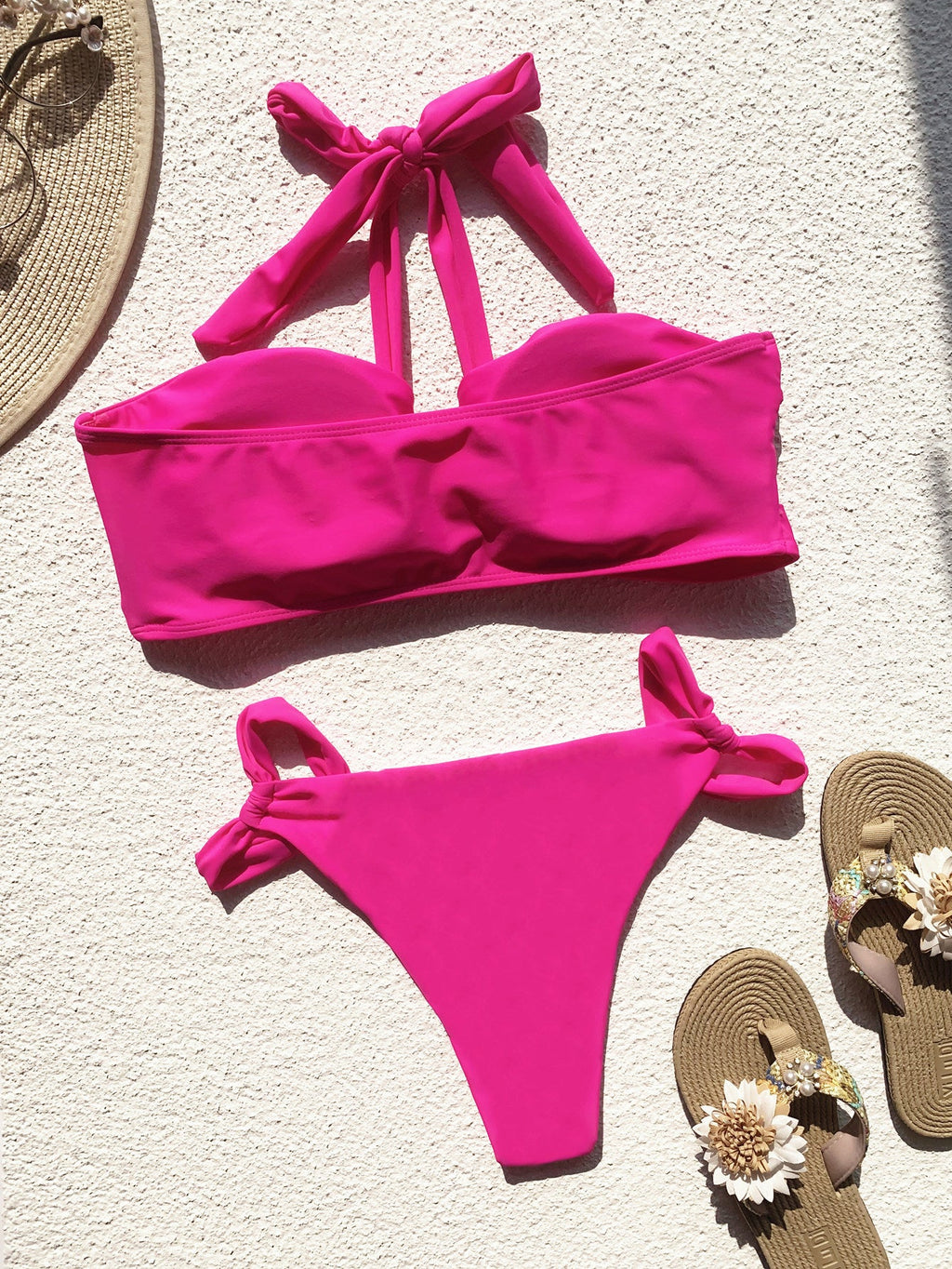 Bikini Doppelbikini Einfarbiger Badeanzug Naht Badeanzug Damen Sexy Badeanzug Träger