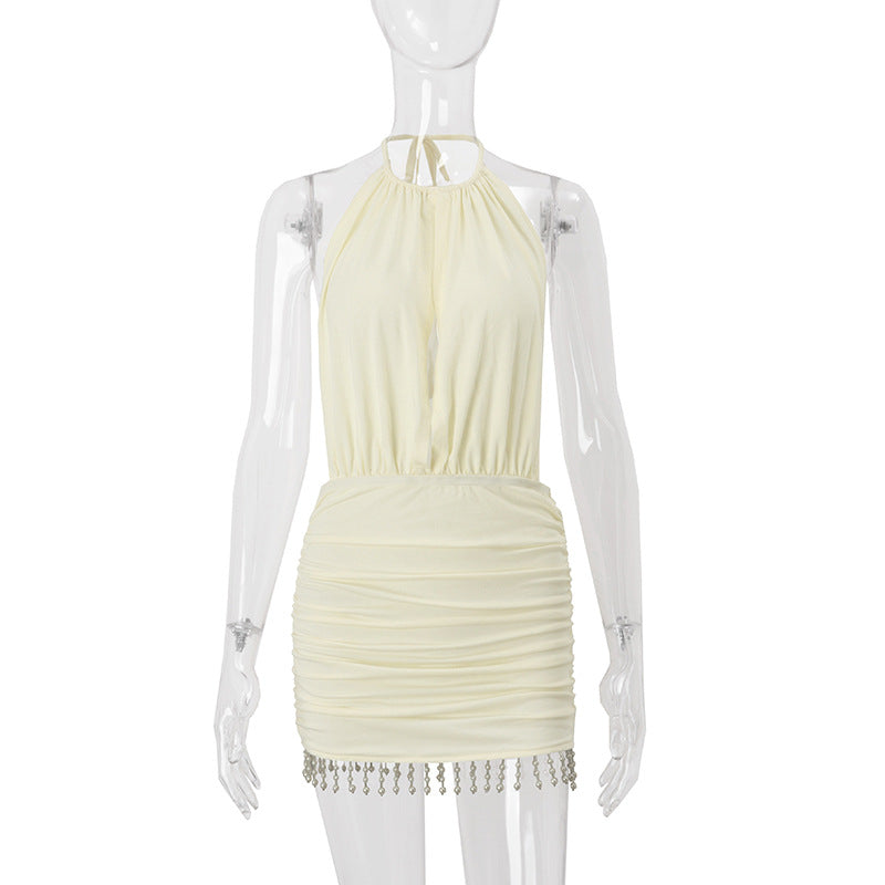 Vêtements Femme Été Sexy Dos Nu Élégante Couleur Unie Robe Courte Moulante à La Mode pour Femme