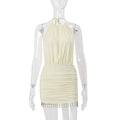 Vêtements Femme Été Sexy Dos Nu Élégante Couleur Unie Robe Courte Moulante à La Mode pour Femme