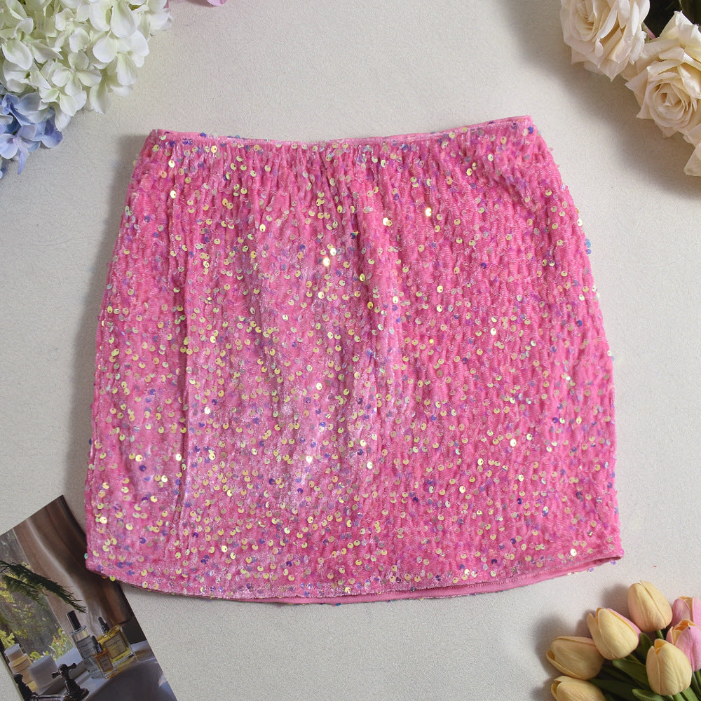 Jupe en flanelle à sequins Jupe sexy moulante pour femme