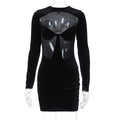 Damen Winter Sexy Cutout Durchsichtig Schmal geschnittenes Langarm-Kleid