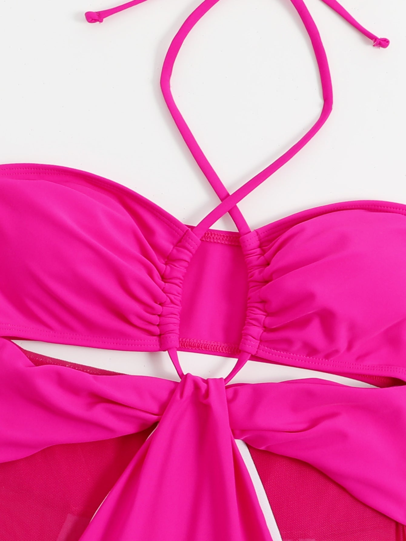 Einfarbiger Einteiler Damen Badeanzug Mesh-Naht Rosenrot Aushöhlung Ausgeschnitten Siamesischer Bikini