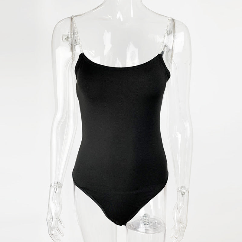 Sommer Damenbekleidung Diamantkette Slim Top Sexy tief ausgeschnittener Sling-Body