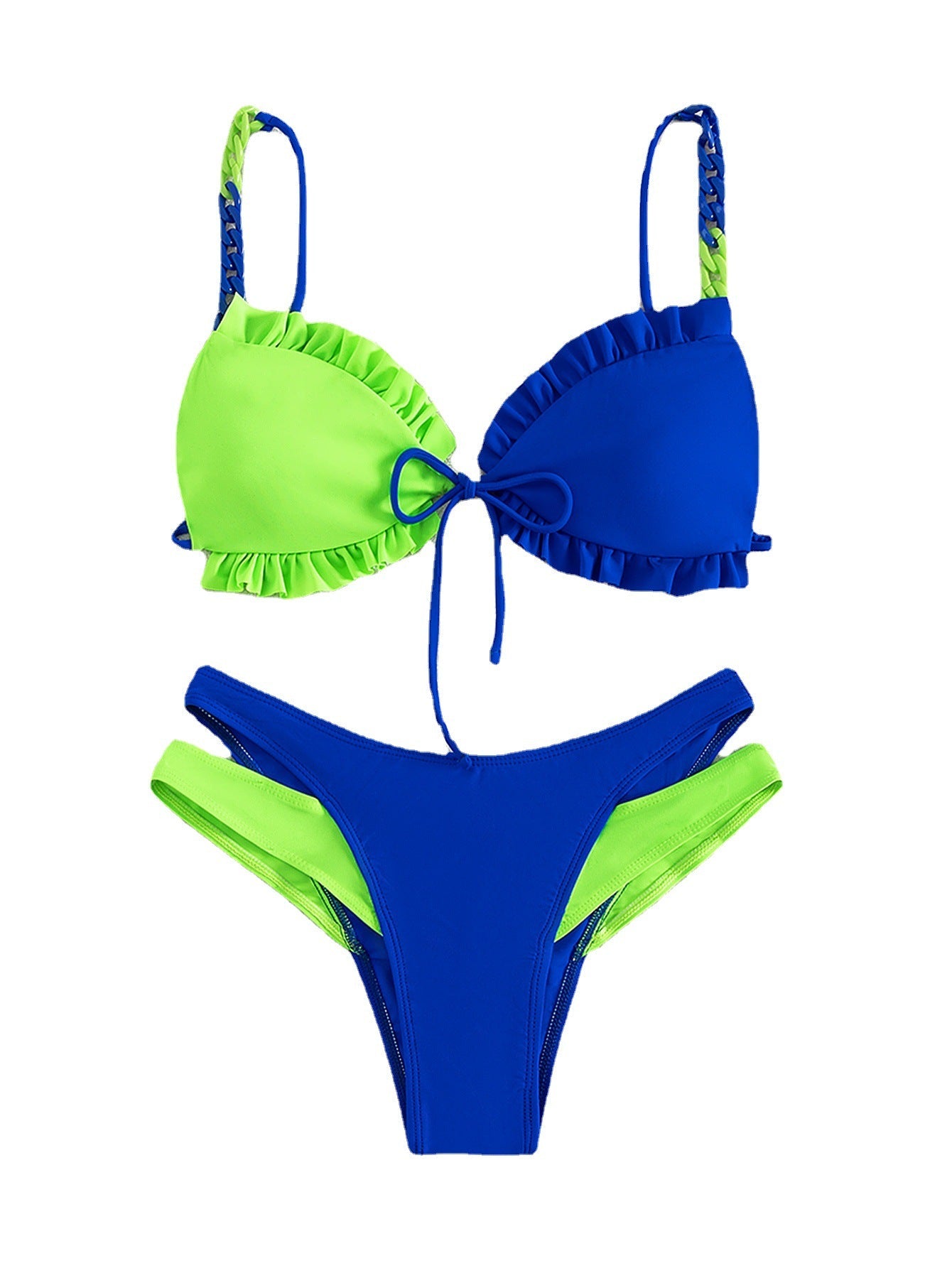 Maillot de Bain Femme Bikini Sexy Bretelles Couleur Contrastée