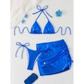 Bademode Damen Bronzing Dreiteiliger Sexy Bikini Einfarbig Metall Split Dreieckstasche Strand Badeanzug