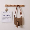 Umhängetasche aus Stroh mit Holzkugeln, Quasten, gewebte Tasche, Urlaub, Strandtasche, Damen-Schultertasche