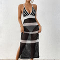 Damenkleid Damenbekleidung Farbkontrast Patchwork Trägerrock Gebundenes figurbetontes Kleid Strandüberwurf