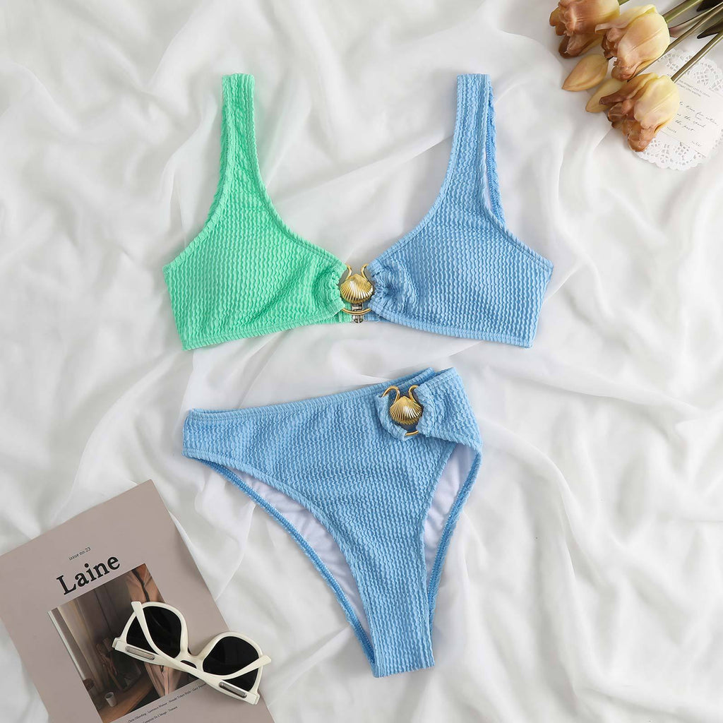Bikini-Badeanzug für Damen, kontrastfarben, Muschel-Design, sexy, zweiteilig