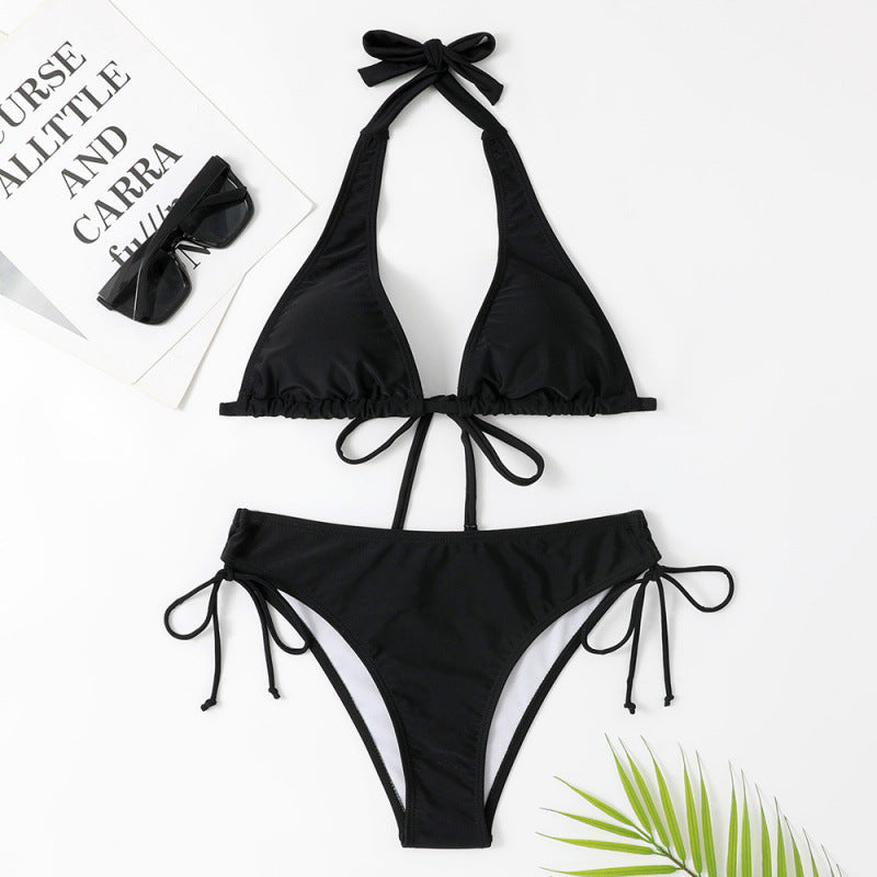 Maillot de bain femme, bikini à lanières, maillot de bain sexy, bikini de couleur unie