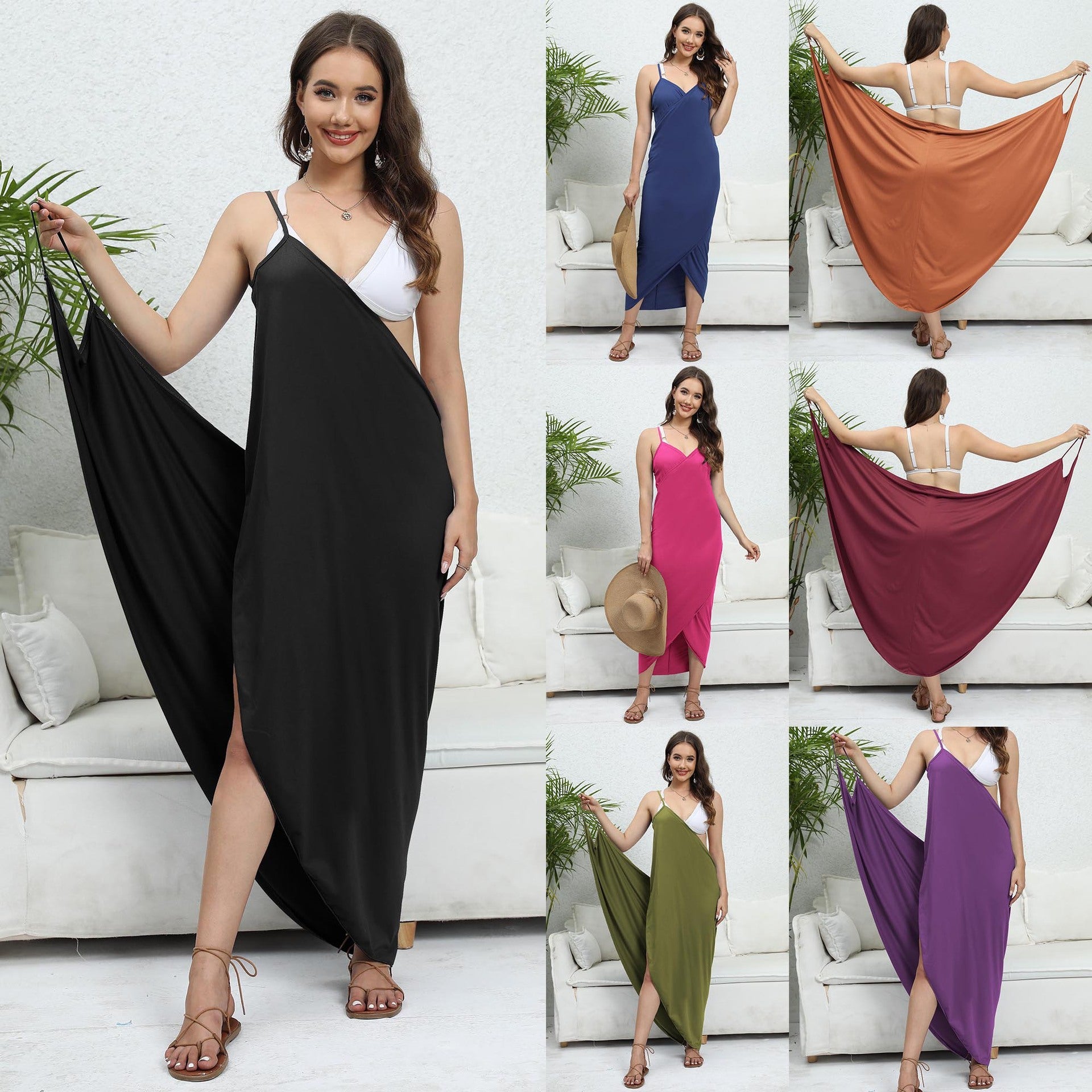 Châle pour femme, vêtements grande taille pour femme, robe de plage asymétrique irrégulière une pièce, robe à bretelles à usages multiples