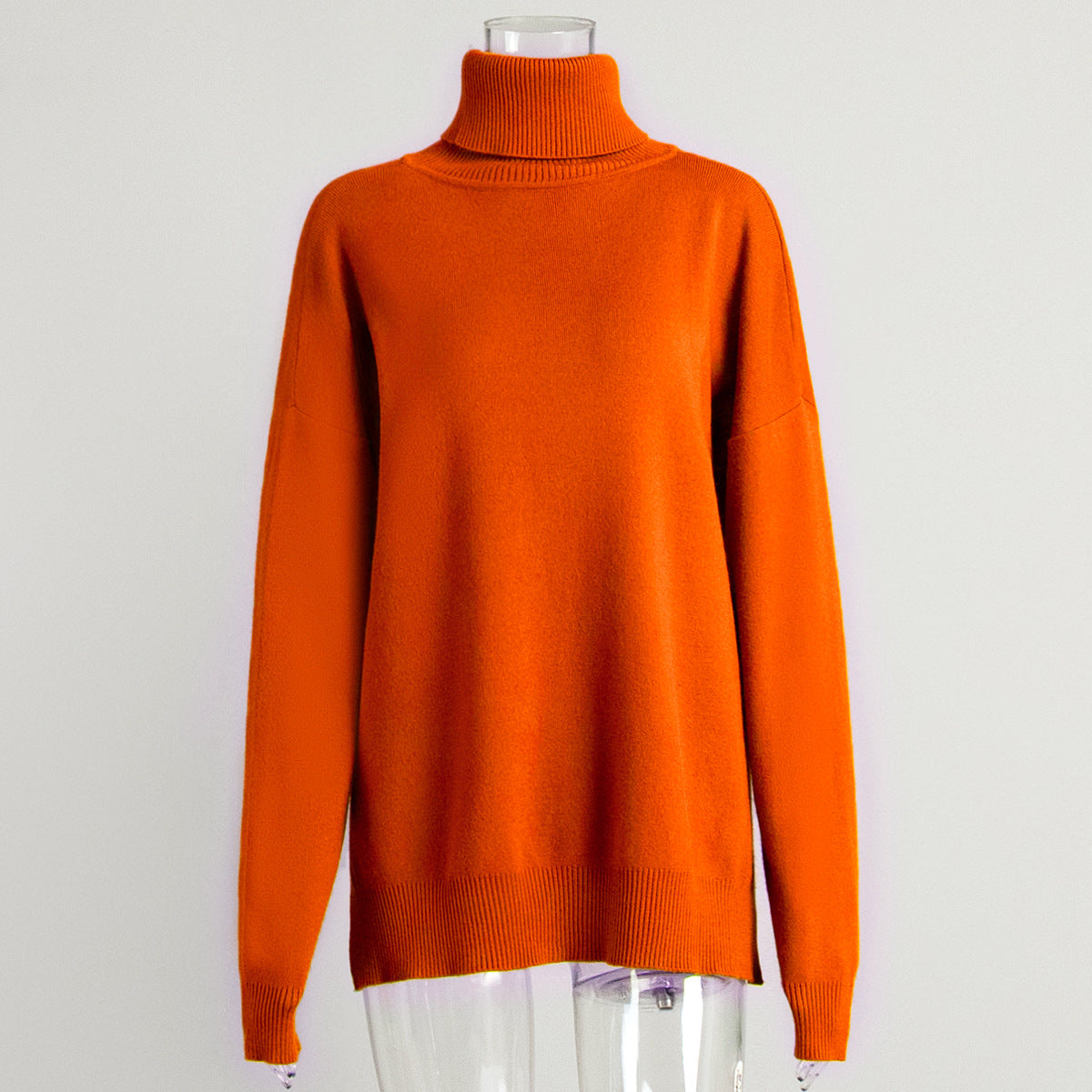 Rollkragenpullover Damen Herbst Winter Lässiger Pullover Schlitz Locker Einfarbig Strickpullover