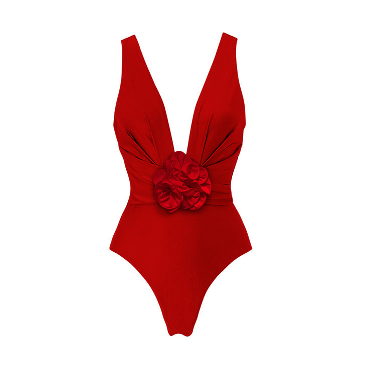 Einteiliger Badeanzug Damen Eng Anliegend Schlankmachend Retro Groß Geblümter Badeanzug Sexy Bauchweg-Anzug