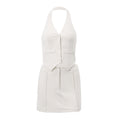 Ensemble jupe trapèze et gilet licou, petit costume d'été sexy en faux-cuir pour femme