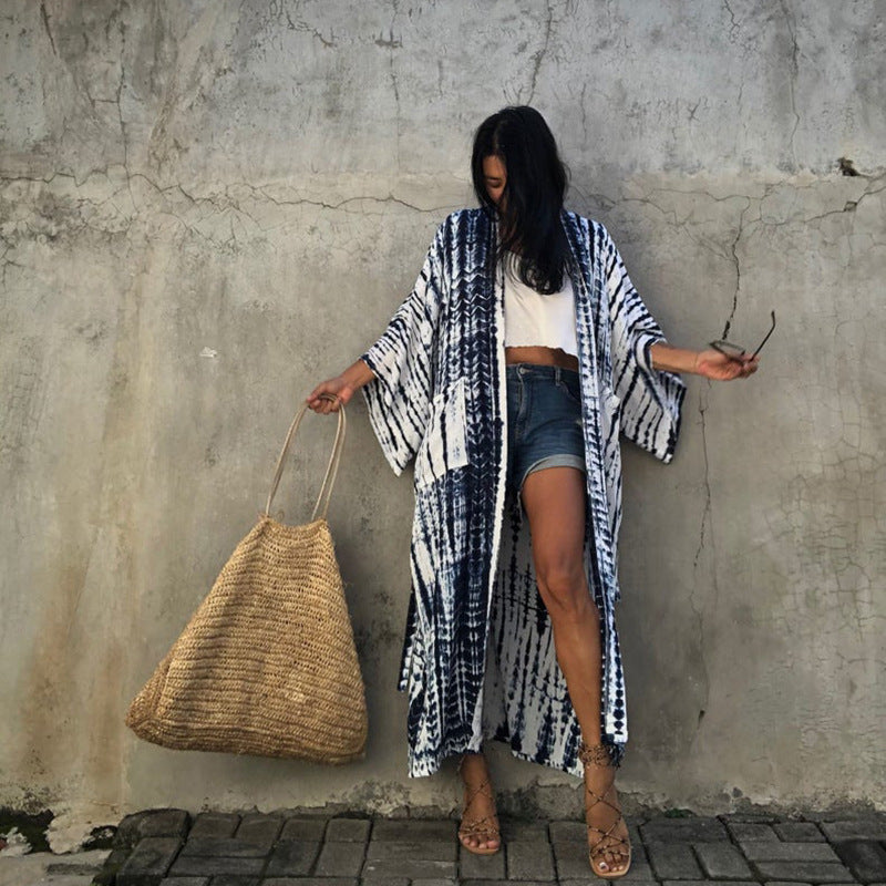 Cardigan Femme en Dentelle Imprimée, Manches Longues, Protection Solaire, pour la Plage, les Vacances, à Porter Par-dessus un Bikini
