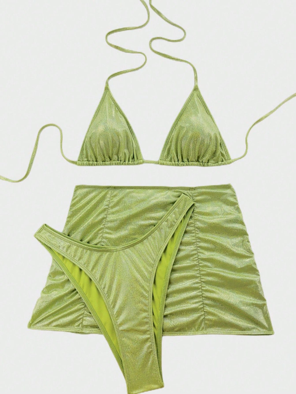 Damen Badeanzug Sexy Flash-Stoff Dreiteiliger Metallic beschichteter Stoff Bikini Badeanzug