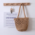 Künstlerische Einfache Baumwollfaden Schultertasche Gewebte Tasche Sommer Nische Ausgehöhlte Cutout Strohtasche Tragbare Damen Tasche Urlaub Strandtasche