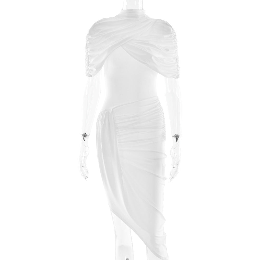 Elegantes schmales plissiertes Kleid, sexy rückenfreies Etuikleid für Damen
