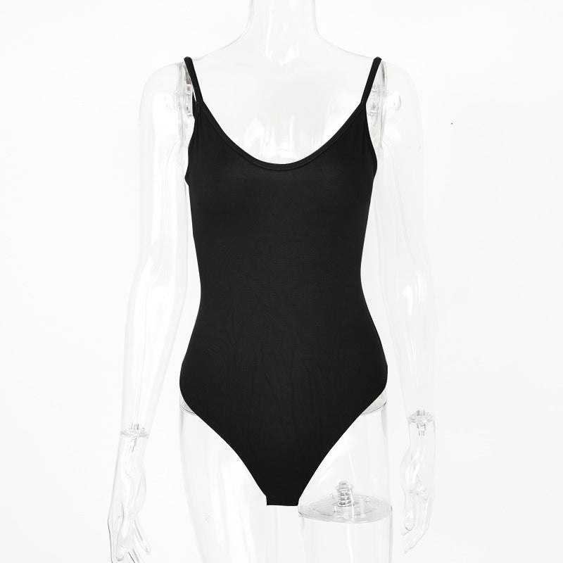 Sexy enger T-förmiger Bodysuit für Damen, Sommer, rückenfrei, V-Ausschnitt, Träger-Bodysuit