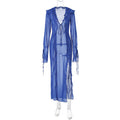 Robe d'été sexy et transparente à col en V fendu avec dentelle inversée sur le côté pour femme