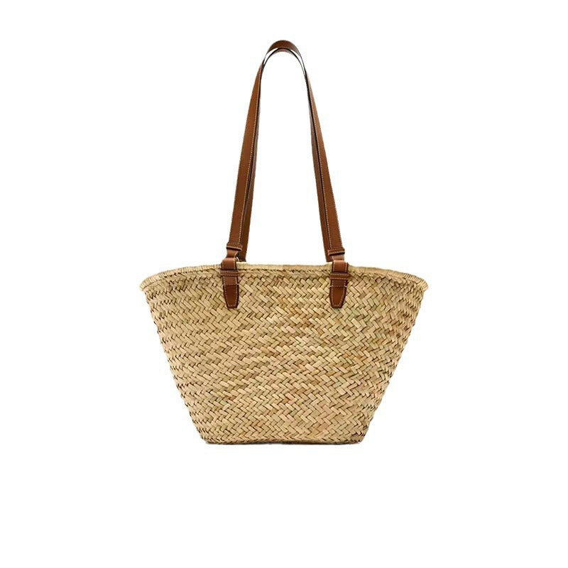 Sac à bandoulière simple en paille, grand sac en paille, sac tissé, sac de plage pour les vacances, sac en herbe naturelle pour femme
