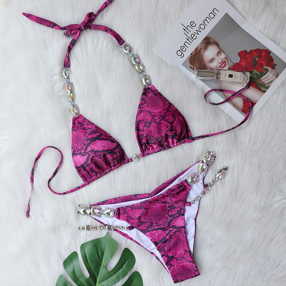 Nouveau Bikini Sexy Motif Serpent Cristal Diamant Maillot de Bain Femme Deux Pièces Maillot de Bain de Plage