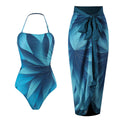 Lonkey Français Maillot de Bain Deux Pièces Imprimé Feuille Robe Droite Maillot de Bain Dos Nu Conservateur Femme