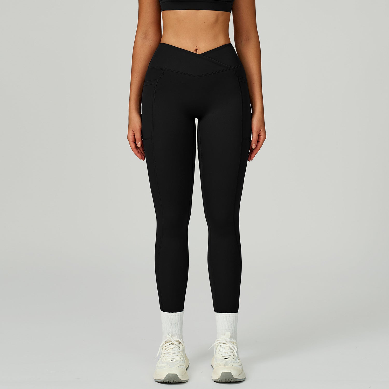 Nude Feel High Waist Yogahosen Cross Waist Fitness Yogahosen Damen Outdoor Sport Lauf-Tights