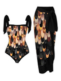 Maillot de bain deux pièces pour femme avec jupe en gaze imprimée multicolore, anti-transparence, protection solaire