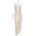 Robe longue de printemps élégante moulante bustier évidée plissée