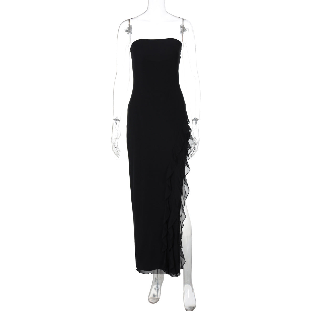 Vêtements féminins d'été, robe tube unie avec fentes et volants, chignon