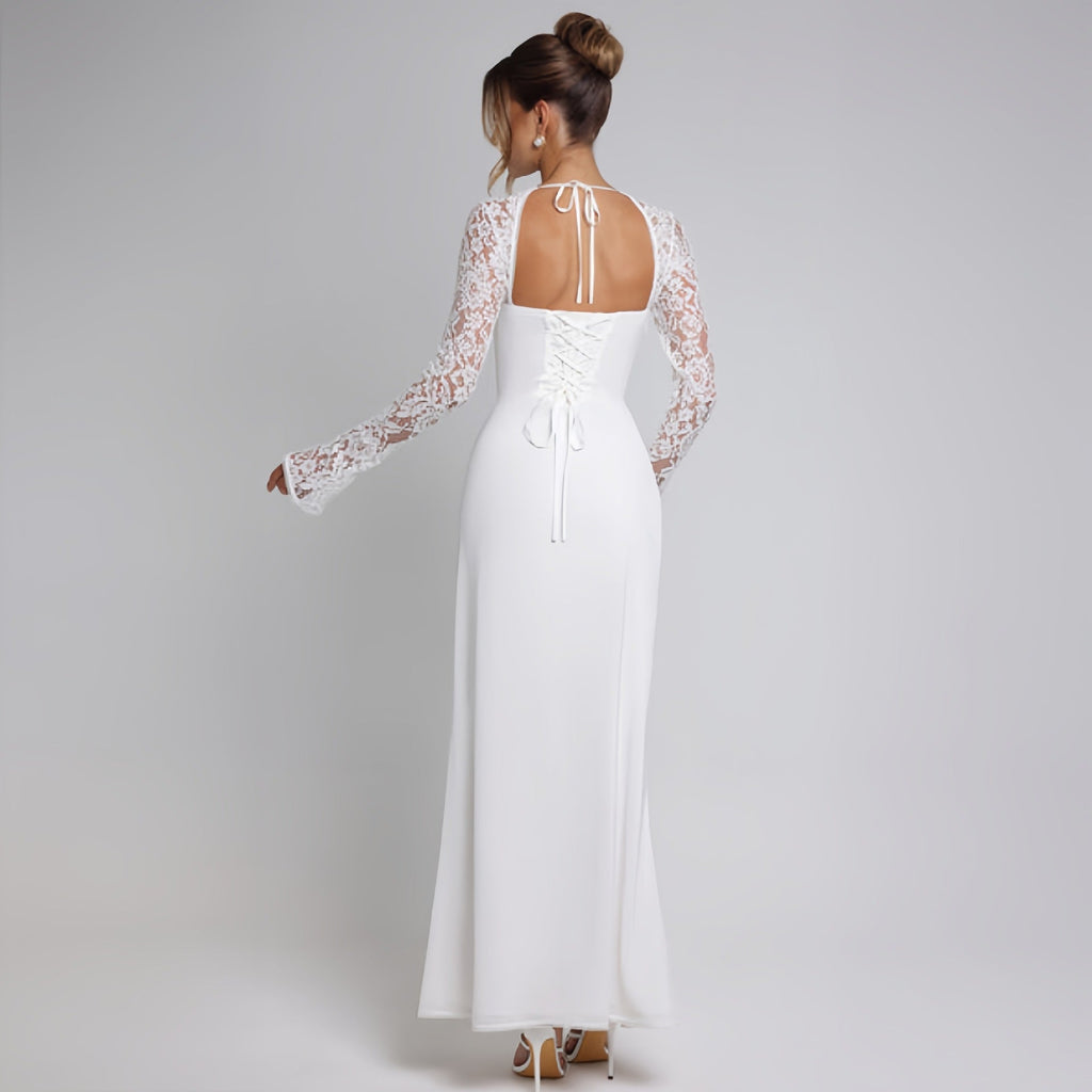 Robe sexy fendue à lacets, ajustée et décolletée pour femme, collection automne