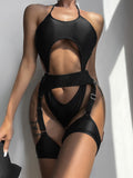 Damen Sommer Schwarz Sexy Badeanzug Bikini Zweiteiliger Bikini