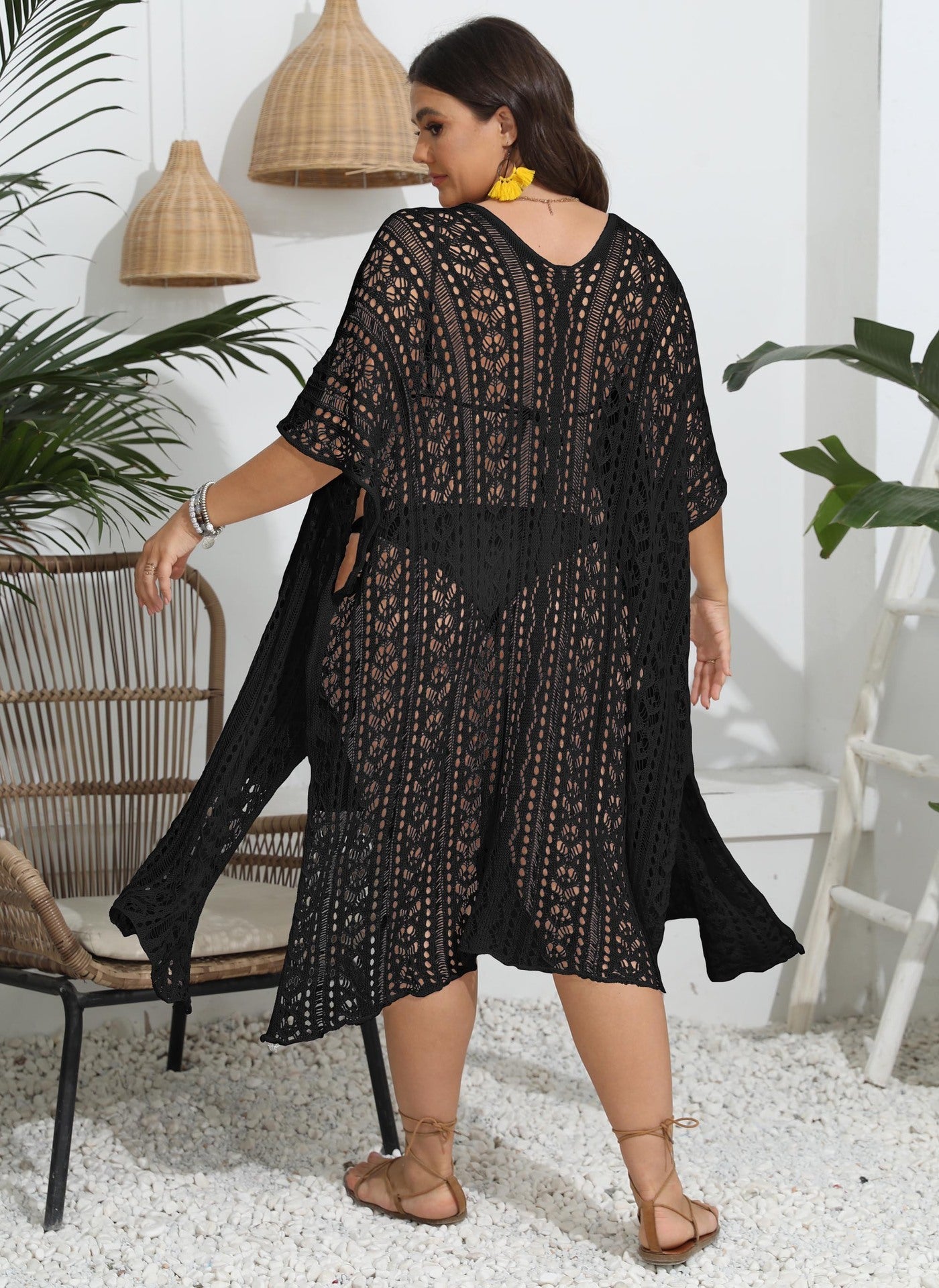 Damenmantel Damen Kleidung Sexy Cutout Gewebter Bikini-Überwurf Kurzärmeliger Cardigan