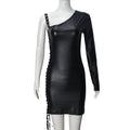 Robe Femme Col Diagonal Ruban Évidé Découpe Bretelles Manches Longues Un Côté Pull Hanche pour Femme