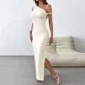 Robe longue femme été printemps sexy de soirée asymétrique à épaule dénudée