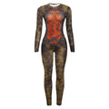 Sommer Damen Bekleidung Bedruckter Sexy Mesh Hochtaillierter Slim Fit Reißverschluss Langarm Jumpsuit