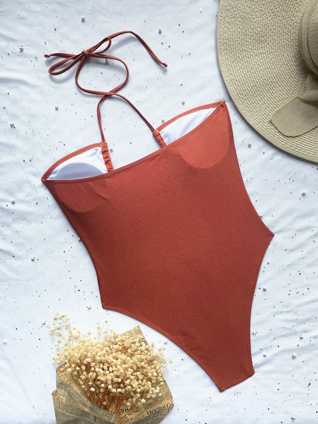 Einteiliger Badeanzug, einfarbiger Bikini-Badeanzug, Damen, sexy Badeanzug, Träger-Bikini