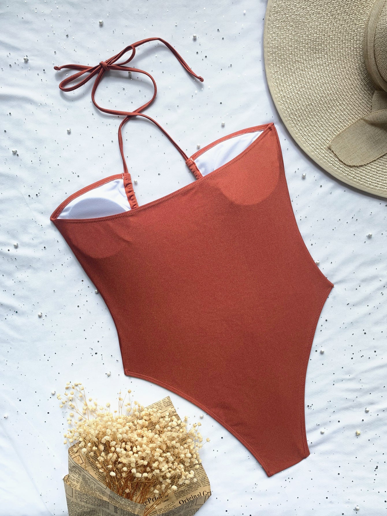 Einteiliger Badeanzug, einfarbiger Bikini-Badeanzug, Damen, sexy Badeanzug, Träger-Bikini