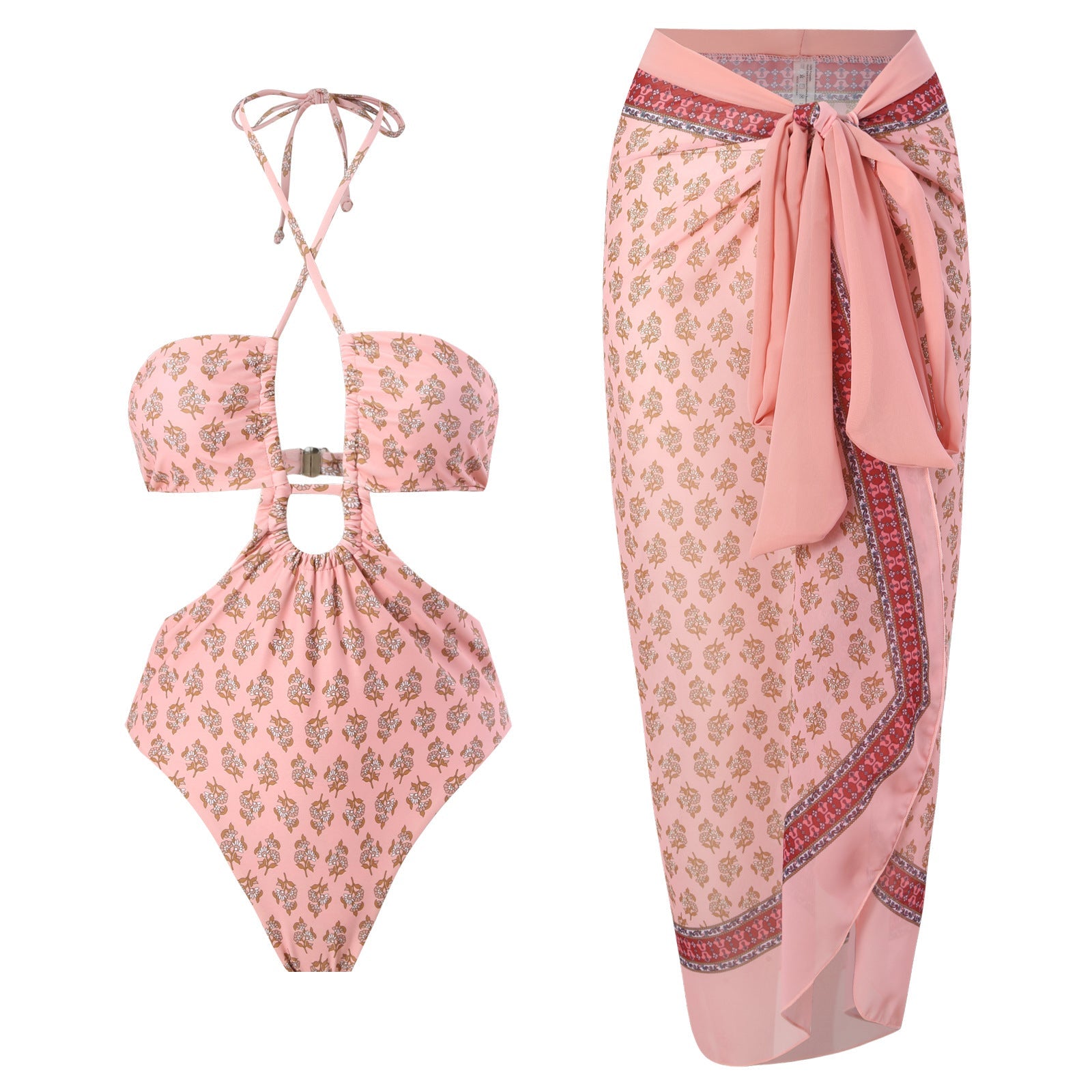 Sexy doppelseitiger einteiliger Badeanzug, plissierter Neckholder-Bikini-Anzug, Chiffonkleid