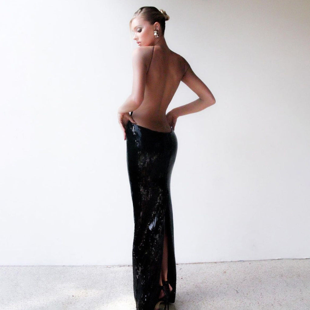 Robe longue d'été sexy pour femme, dos nu, à paillettes, ajourée, style boîte de nuit