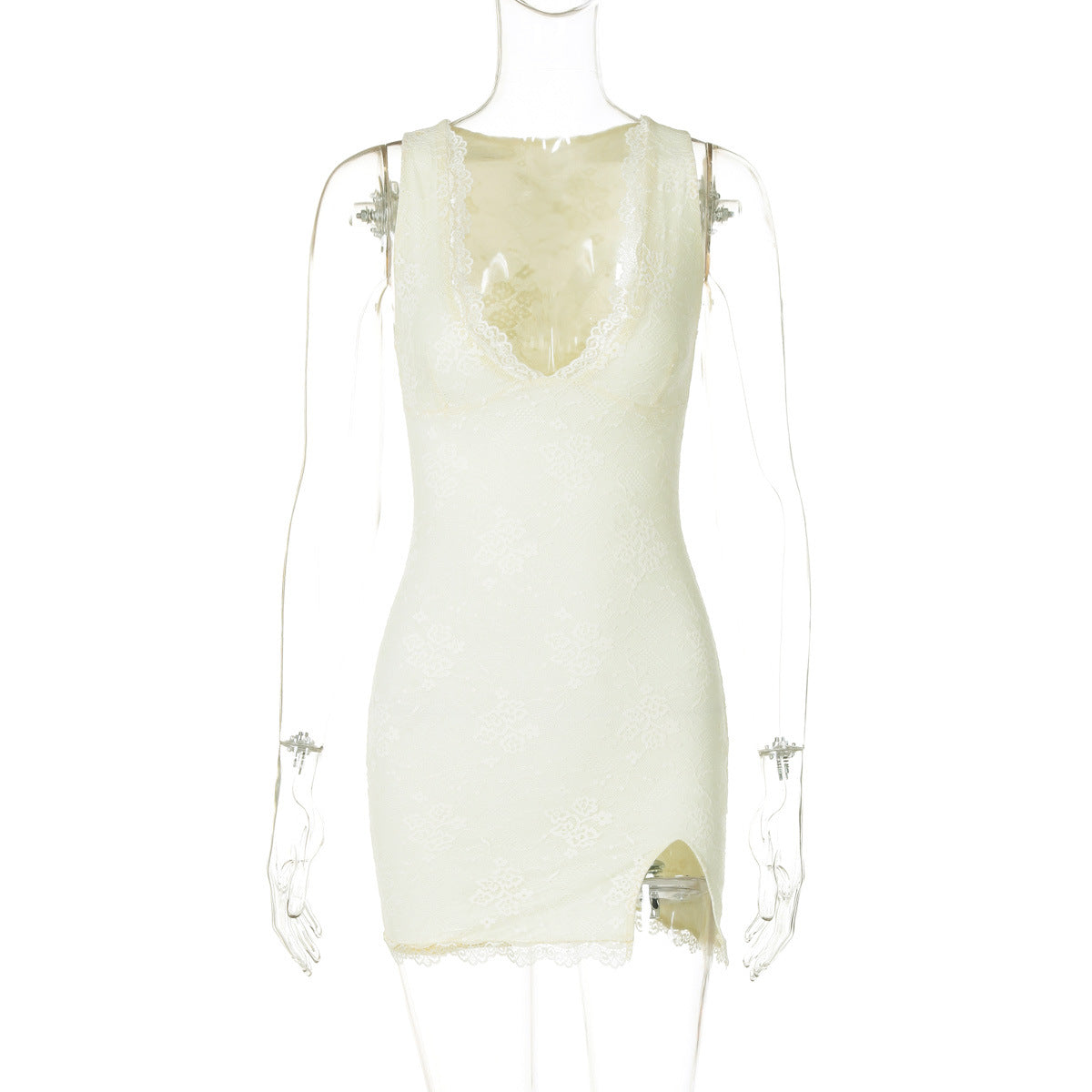 Robe d'été sexy pour femme, col en V, dentelle, fente hanche
